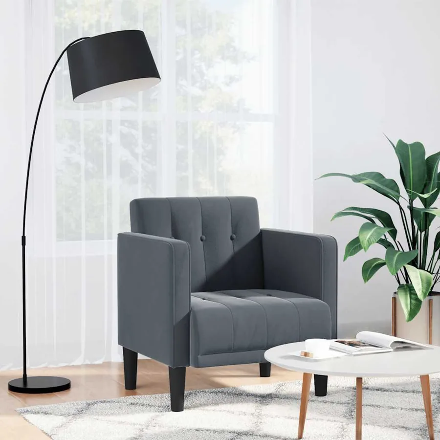 Fauteuil avec accoudoirs velours gris foncé 53 cm
