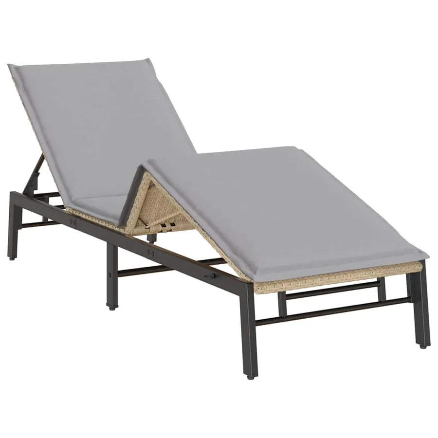 Chaise longue avec coussin beige résine tressée - 5