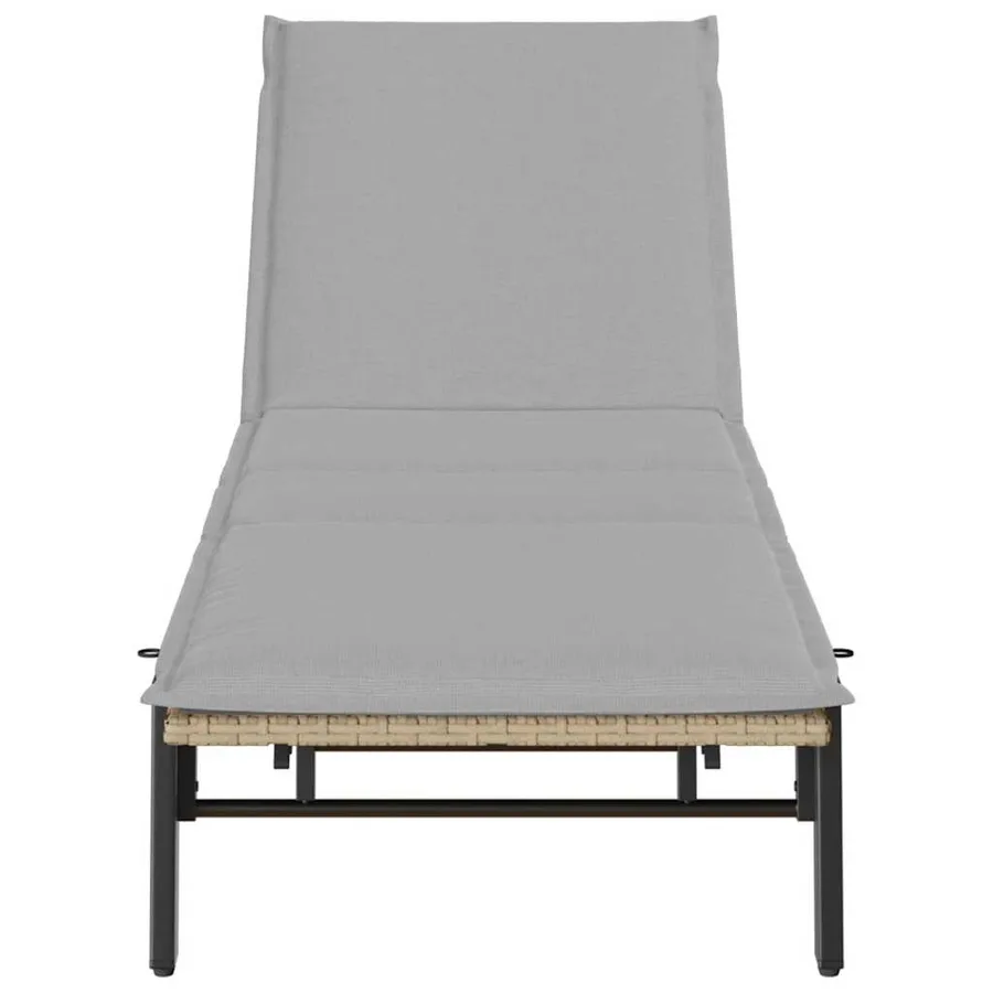 Chaise longue avec coussin beige résine tressée - 6