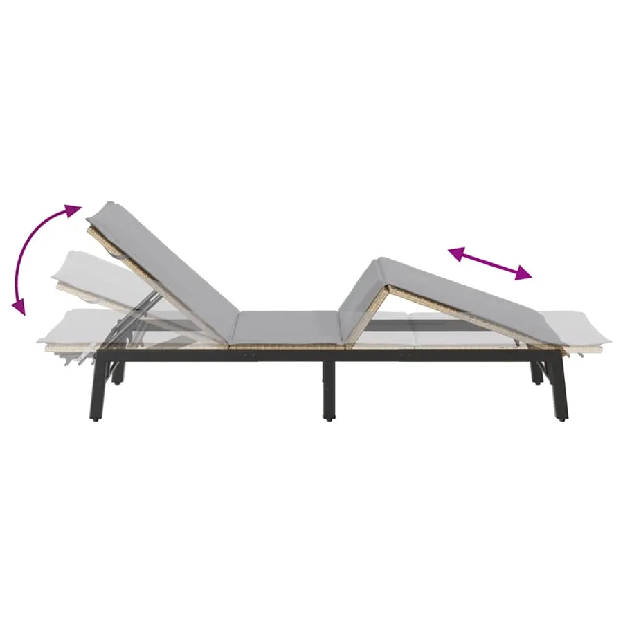 Chaise longue avec coussin beige résine tressée - 9