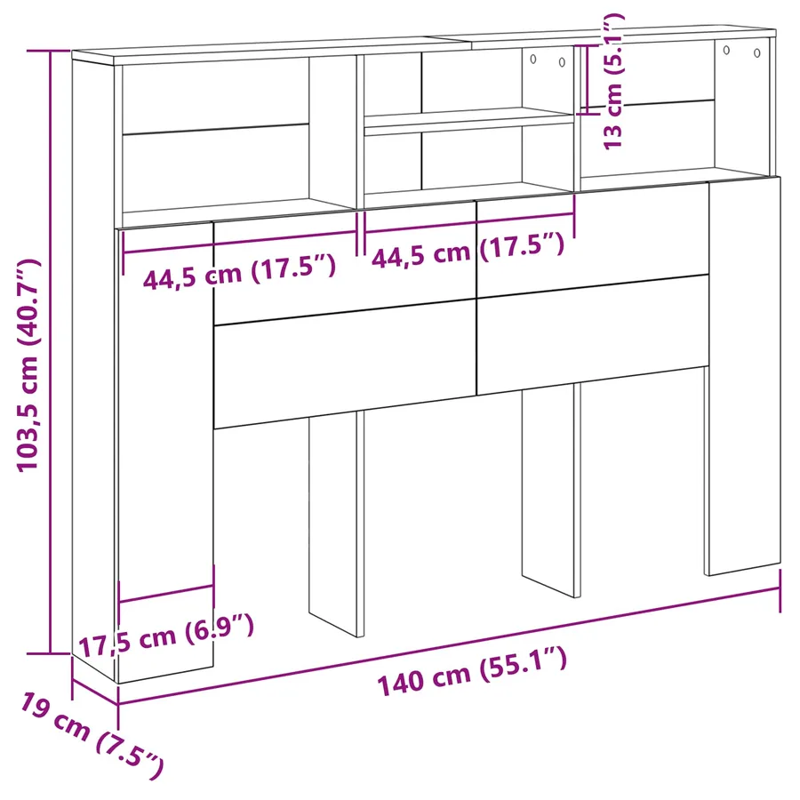Cabinet de Tête de Lit Chêne noir 140 x 19 x 103,5 cm - 11