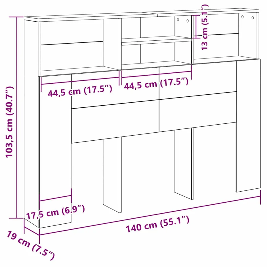 Cabinet de Tête de Lit Chêne noir 140 x 19 x 103,5 cm - 12
