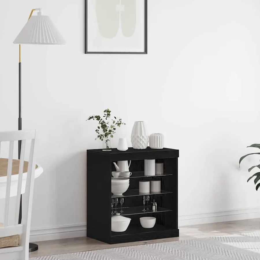 Buffet LED Chêne noir 60,5 x 37 x 67 cm Bois d'ingénierie