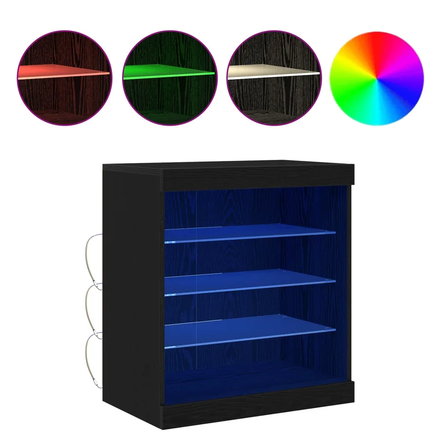 Buffet LED Chêne noir 60,5 x 37 x 67 cm Bois d'ingénierie - 4