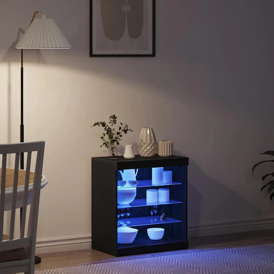 Buffet LED Chêne noir 60,5 x 37 x 67 cm Bois d'ingénierie - 5