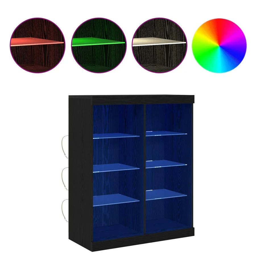 Buffet LED Chêne noir 81 x 37 x 100 cm Bois d'ingénierie - 4