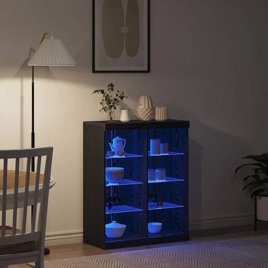 Buffet LED Chêne noir 81 x 37 x 100 cm Bois d'ingénierie - 5