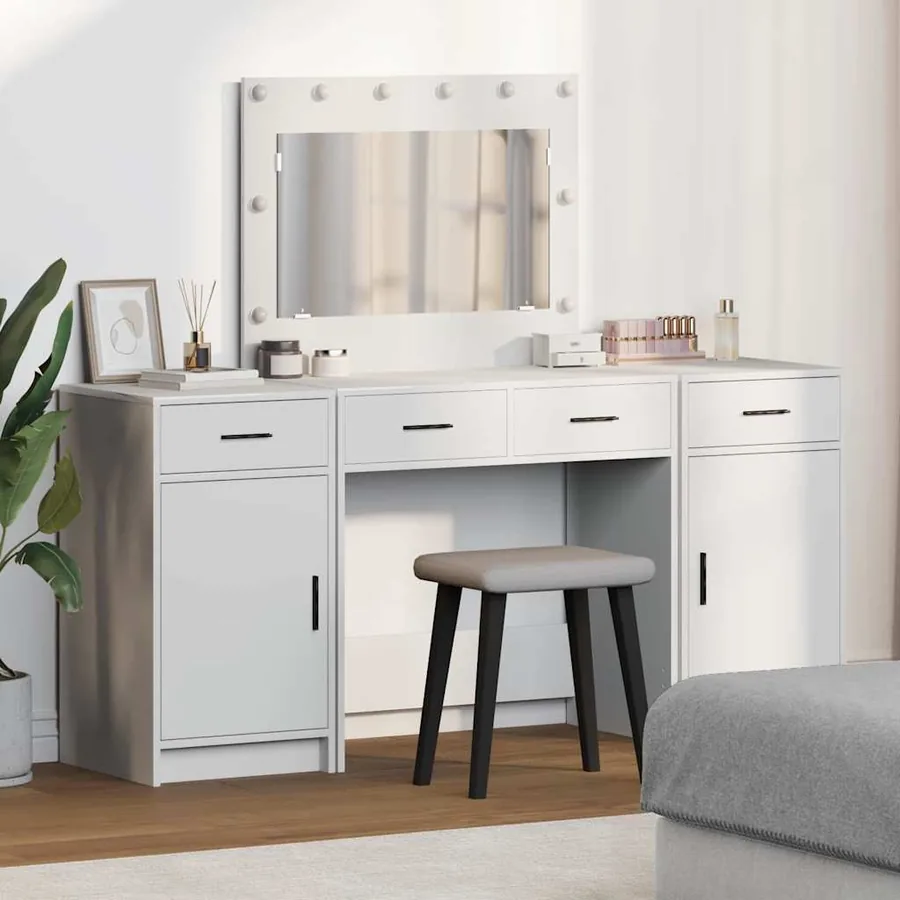 Table de Toilette avec tiroir 3 pcs Blanc Bois d'ingénierie