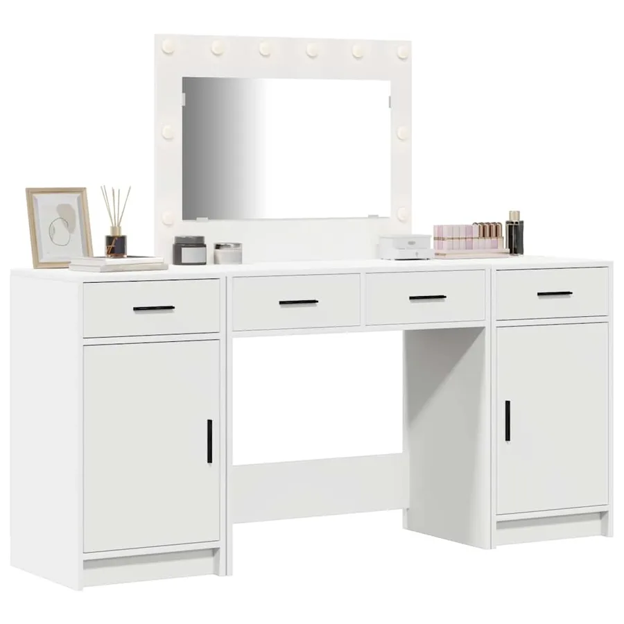 Table de Toilette avec tiroir 3 pcs Blanc Bois d'ingénierie - 3