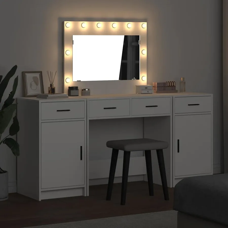 Table de Toilette avec tiroir 3 pcs Blanc Bois d'ingénierie - 4