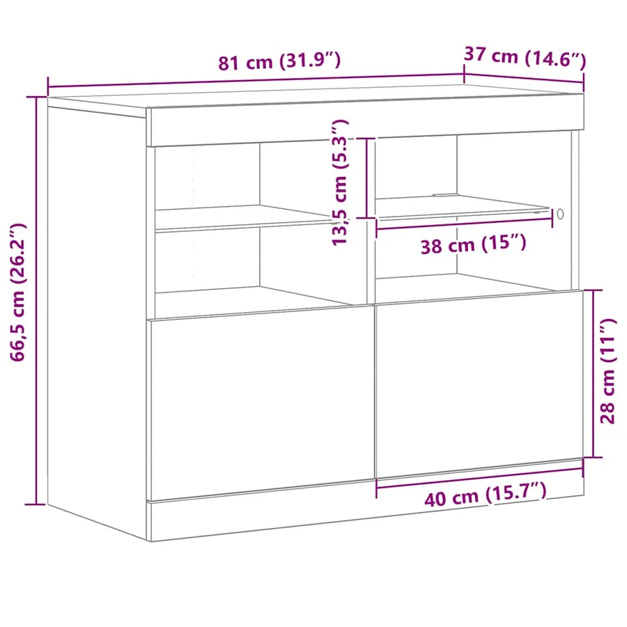 Buffet LED Marron 81 x 37 x 66,5 cm Bois d'ingénierie - 13