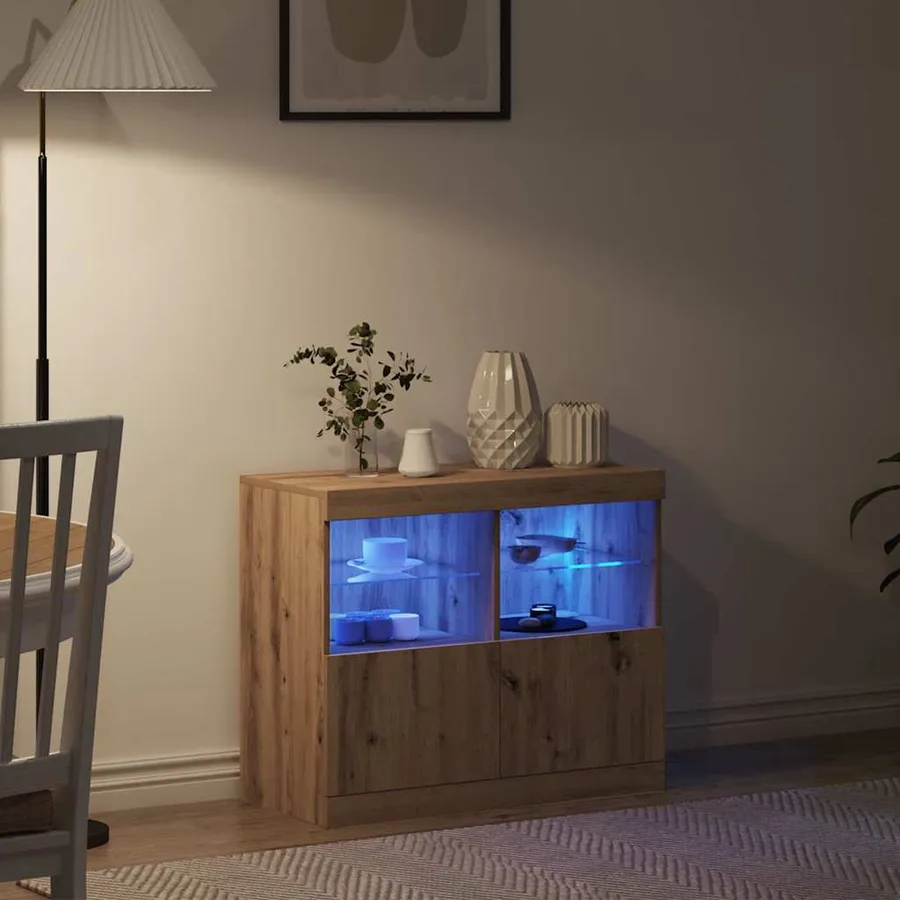 Buffet LED Marron 81 x 37 x 66,5 cm Bois d'ingénierie - 4