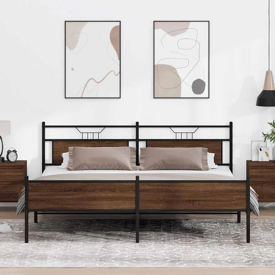 Cadre de lit en métal sans matelas chêne marron 200x200 cm