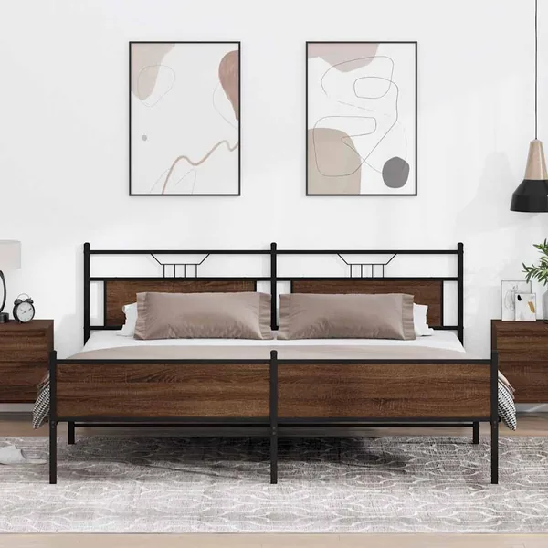 Cadre de lit en métal sans matelas chêne marron 200x200 cm