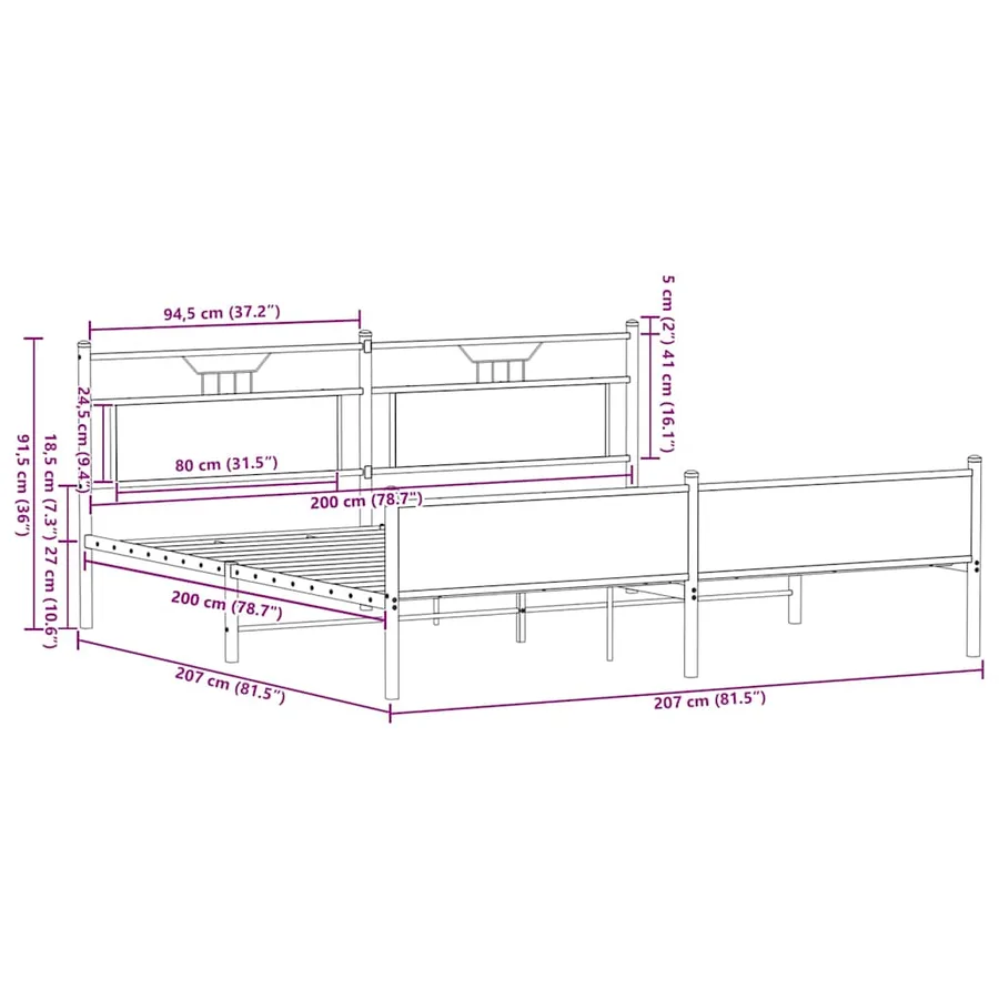Cadre de lit en métal sans matelas chêne marron 200x200 cm - 11