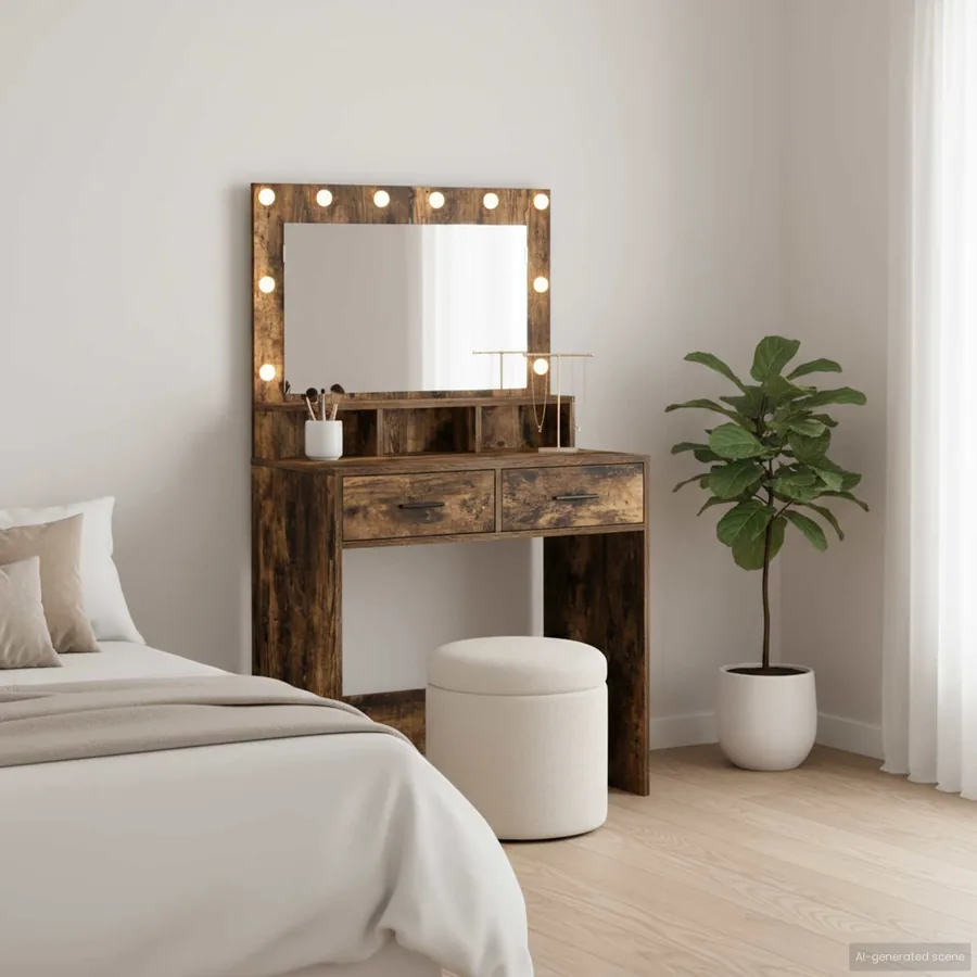 Table de Toilette Chêne fumé 79 x 41 x 135 cm Bois d'ingénierie