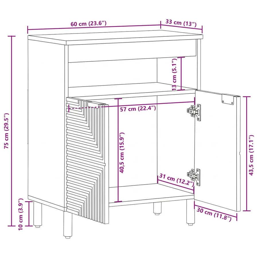 Buffet Marron 60 x 33,5 x 75 cm Bois de mangue massif - 11