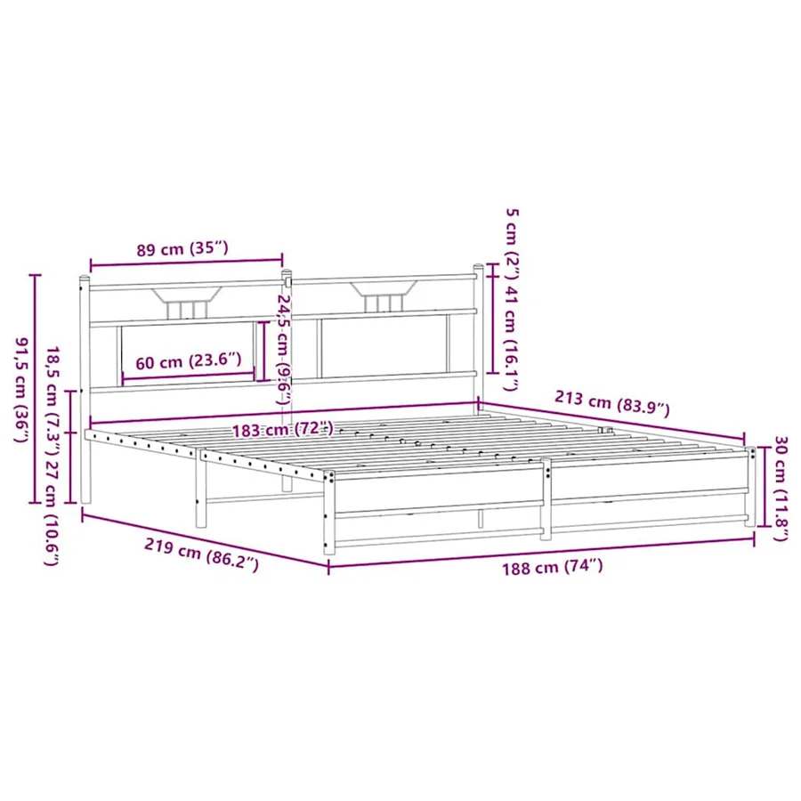 Cadre de lit en métal sans matelas chêne marron 183x213 cm - 11