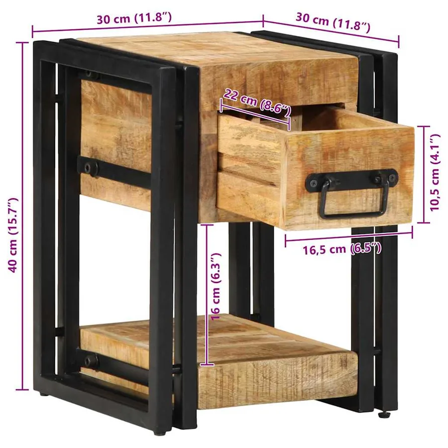 Cabinet de chevet 2 pcs 30 x 30 x 40 cm Bois de mangue massif - 14