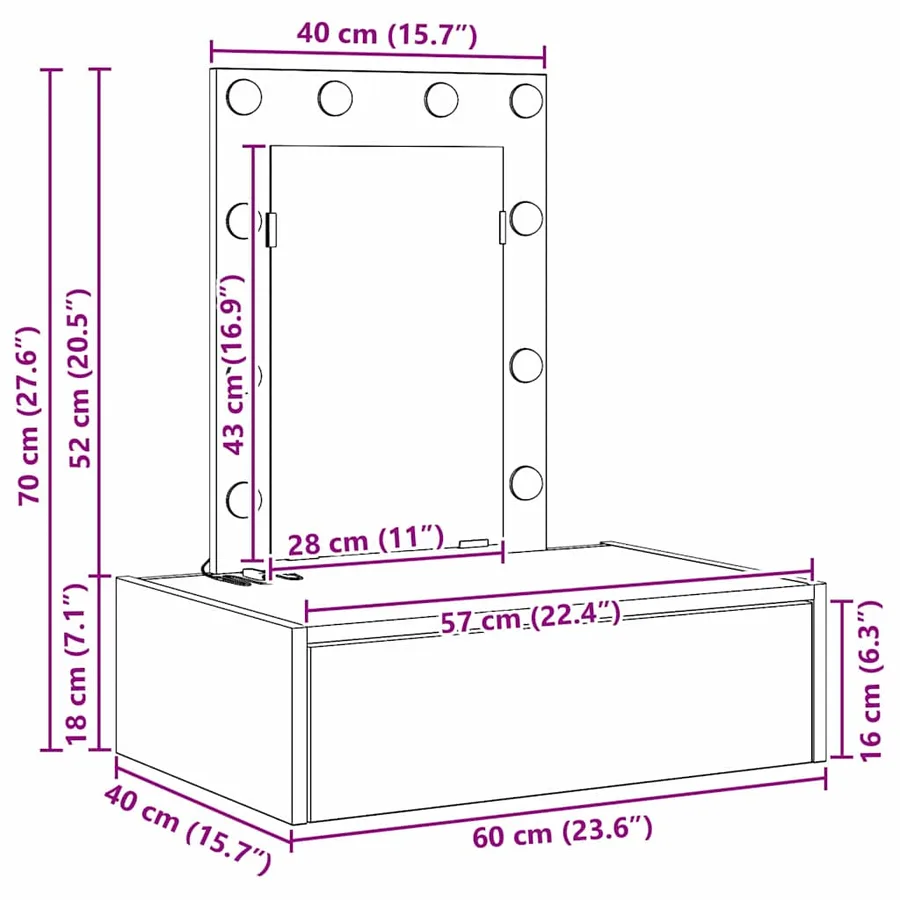 Table de Toilette Marron 60 x 40 x 70 cm Bois d'ingénierie - 11