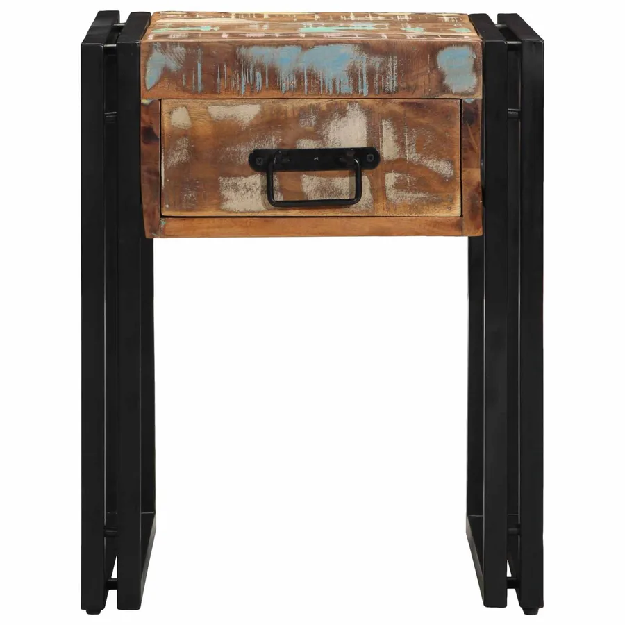 Table d'appoint avec tiroir 40 x 40 x 50 cm Bois Recyclé Solide - 2
