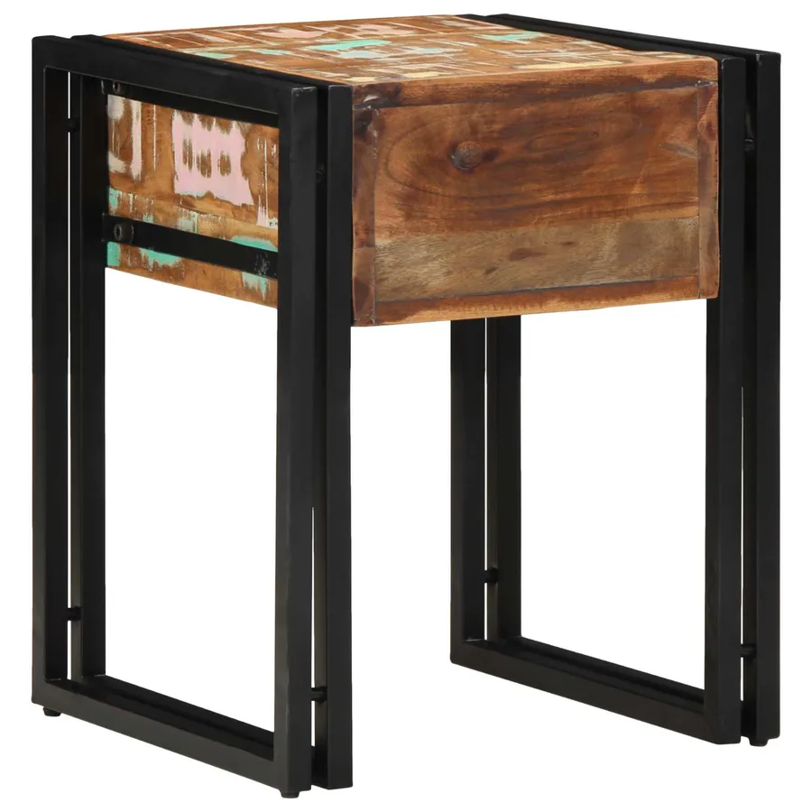 Table d'appoint avec tiroir 40 x 40 x 50 cm Bois Recyclé Solide - 4