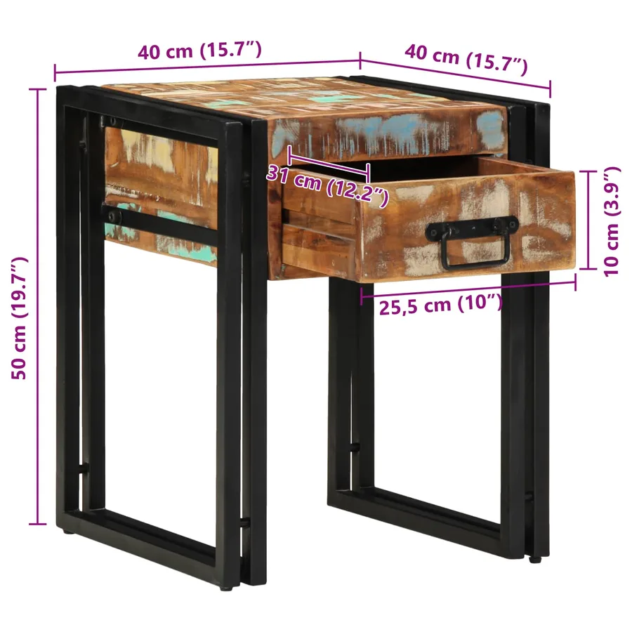 Table d'appoint avec tiroir 40 x 40 x 50 cm Bois Recyclé Solide - 6