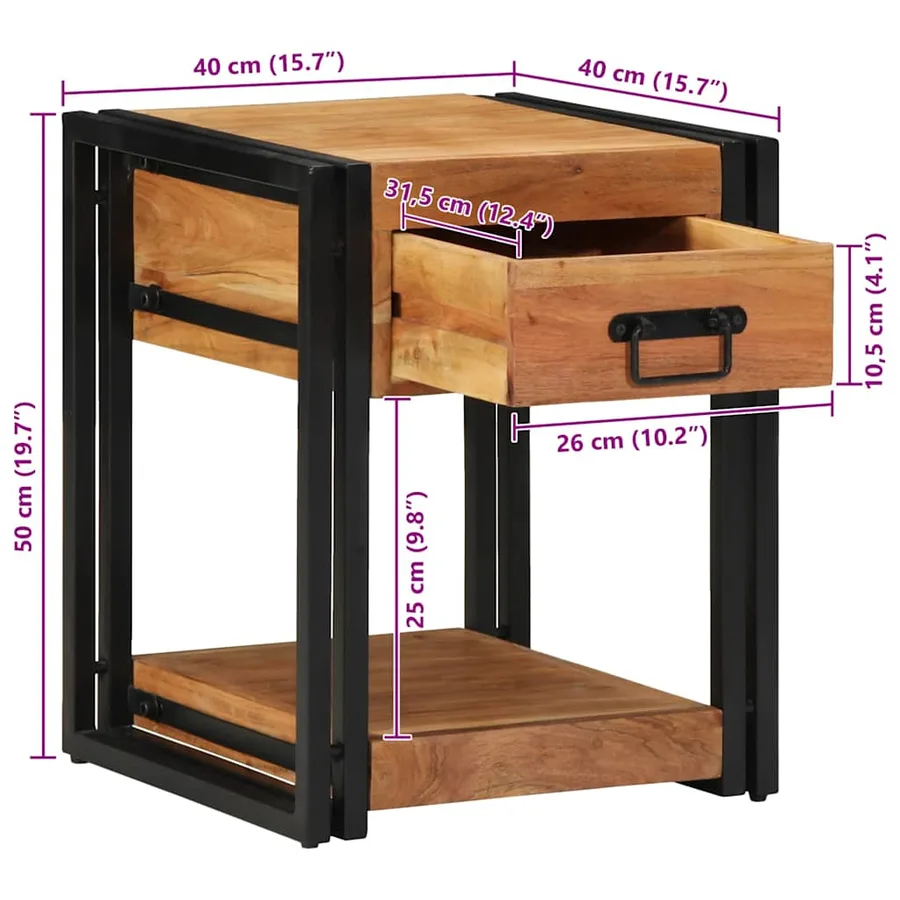Cabinet de chevet 2 pcs 40 x 40 x 50 cm Bois d'Acacia Massif - 14