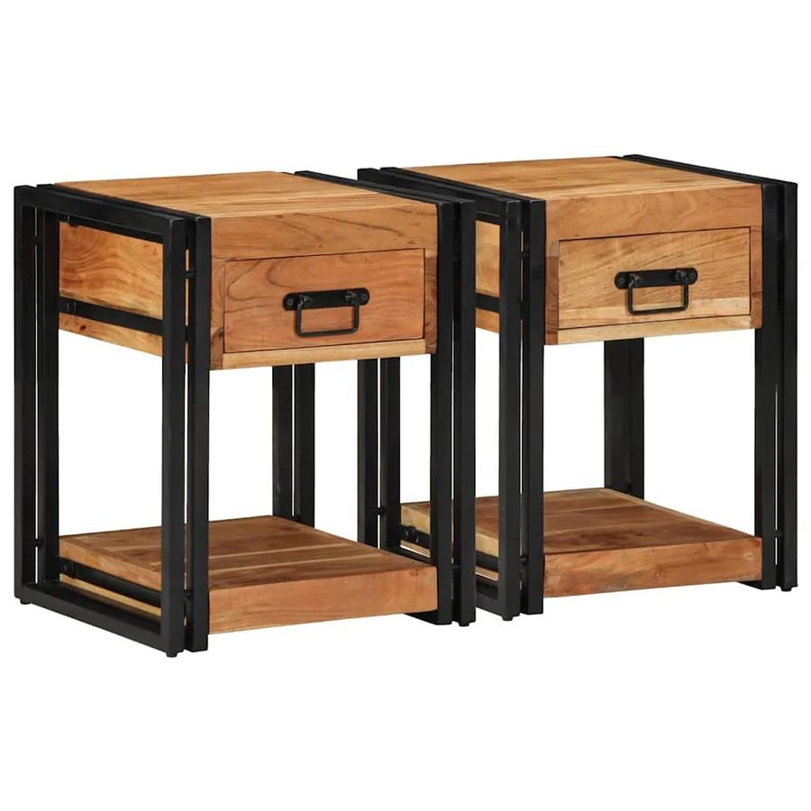 Cabinet de chevet 2 pcs 40 x 40 x 50 cm Bois d'Acacia Massif - 5