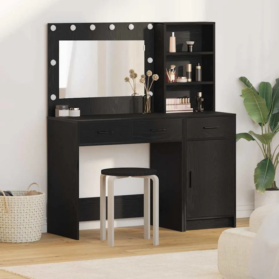 Table de Toilette avec tiroir 2 pcs Noir Bois d'ingénierie