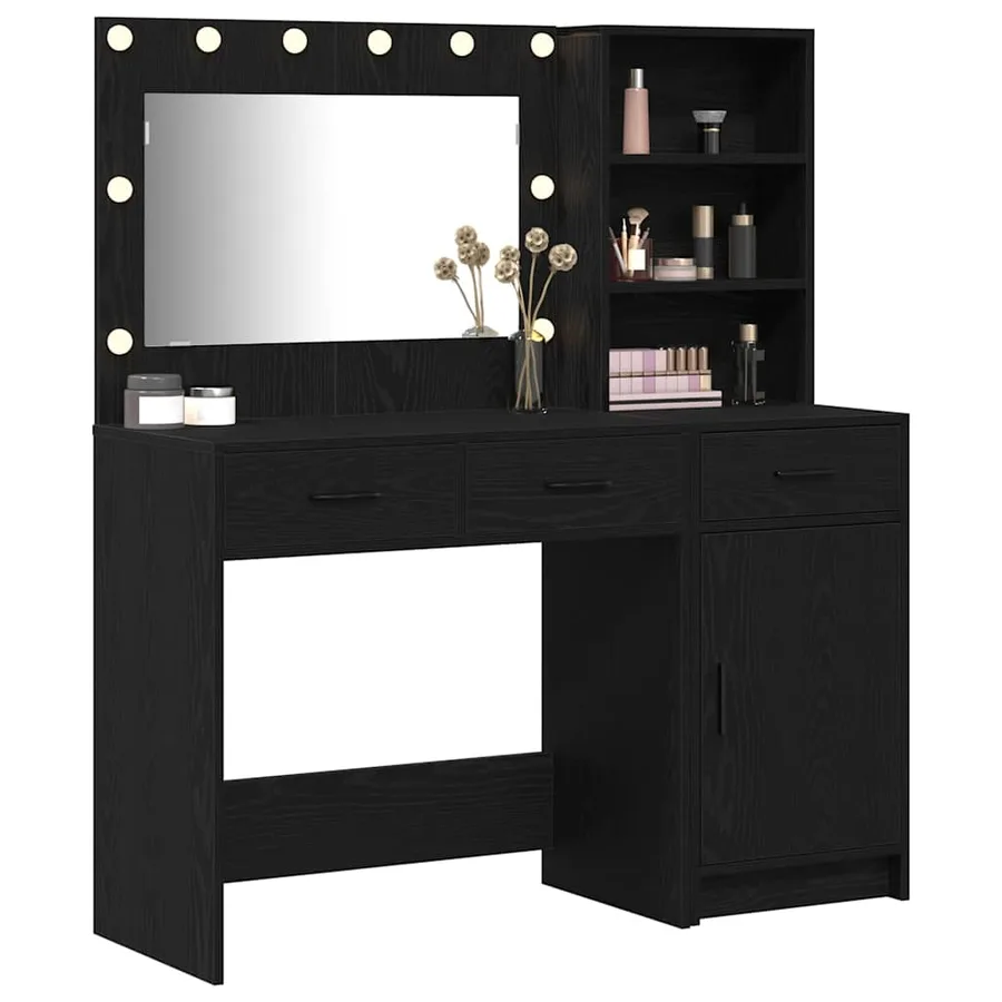 Table de Toilette avec tiroir 2 pcs Noir Bois d'ingénierie - 3