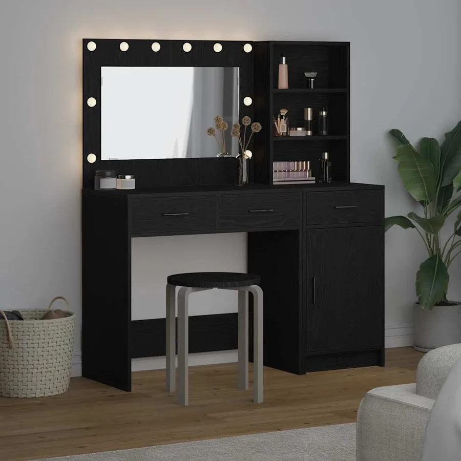 Table de Toilette avec tiroir 2 pcs Noir Bois d'ingénierie - 4