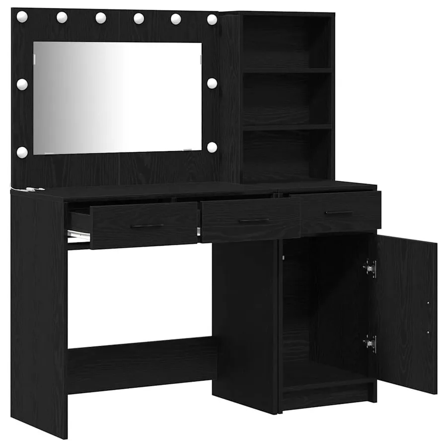 Table de Toilette avec tiroir 2 pcs Noir Bois d'ingénierie - 7