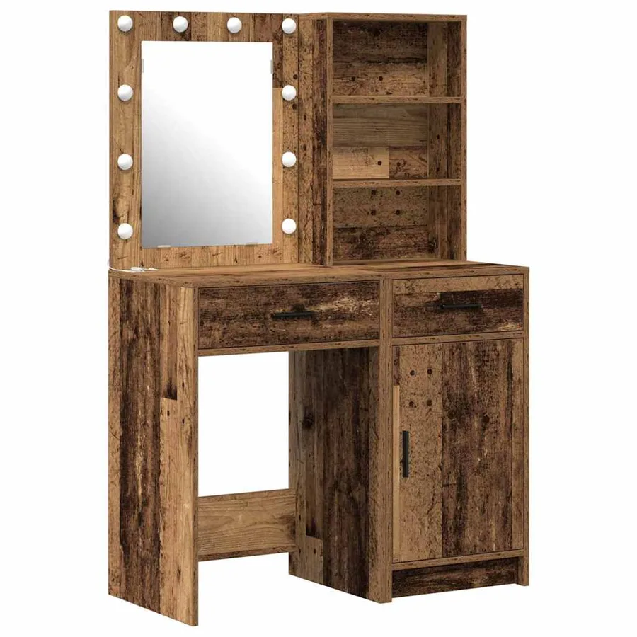 Ensemble de table de maquillage avec LED 2 pcs Bois ancien - 2