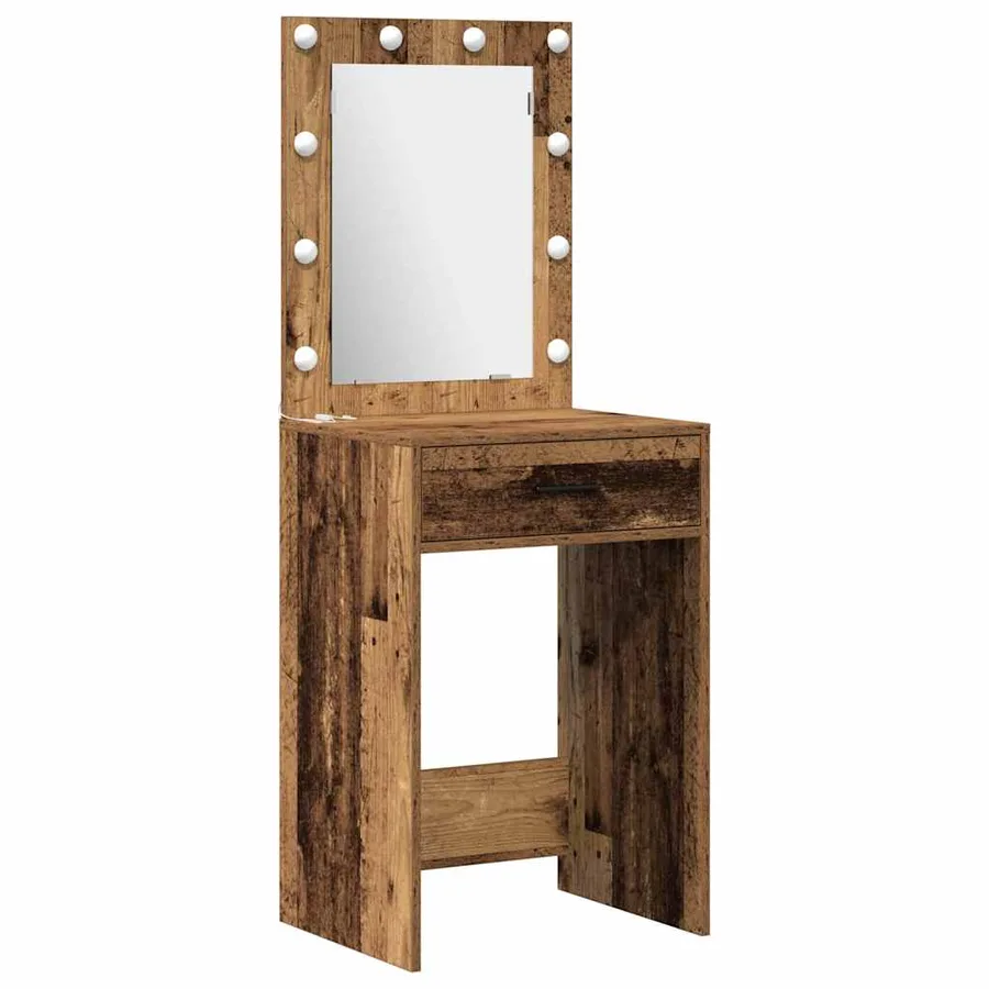 Ensemble de table de maquillage avec LED 2 pcs Bois ancien - 5