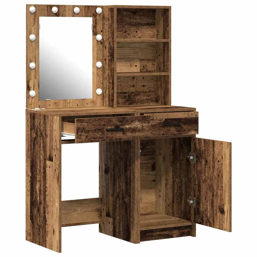 Ensemble de table de maquillage avec LED 2 pcs Bois ancien - 7