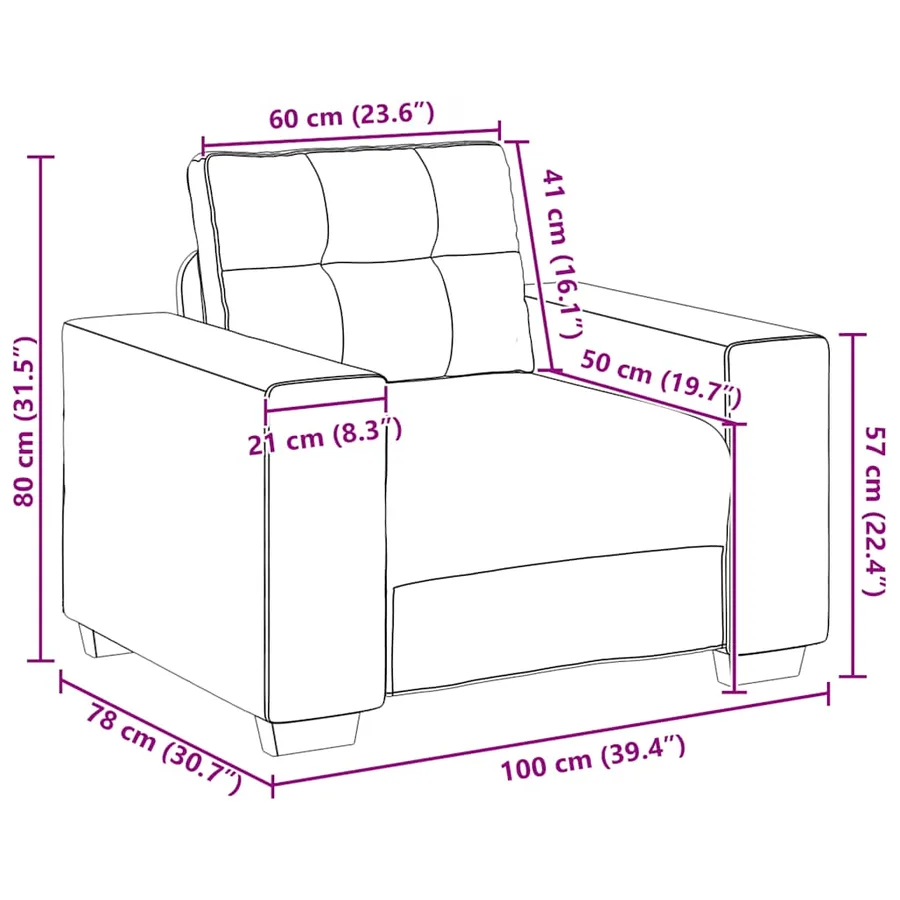 Fauteuil noir 100x78x80 cm velours - 9