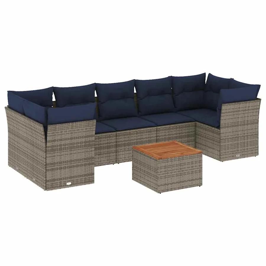 Salon de jardin 8 pcs avec coussins gris résine tressée - 2