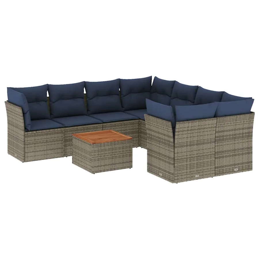 Salon de jardin 9 pcs avec coussins gris résine tressée - 2