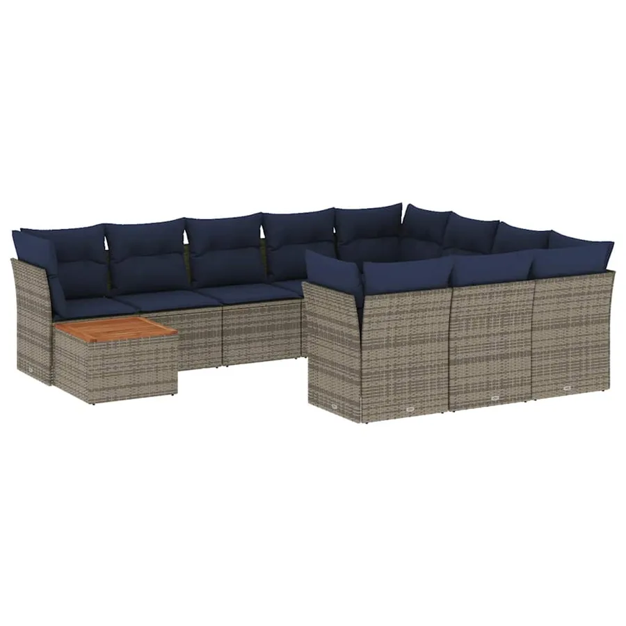 Salon de jardin 11 pcs avec coussins gris résine tressée - 2