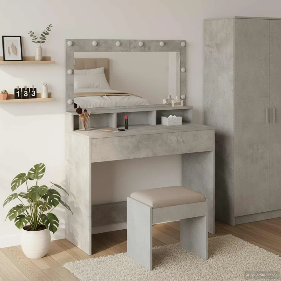 Table de Toilette avec étagère Gris béton 100 x 41 x 135 cm