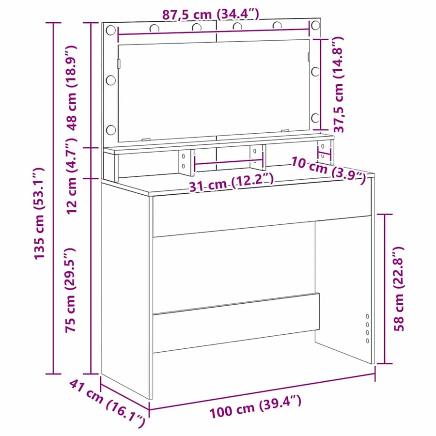 Table de Toilette Chêne artisanal 100 x 41 x 135 cm - 12