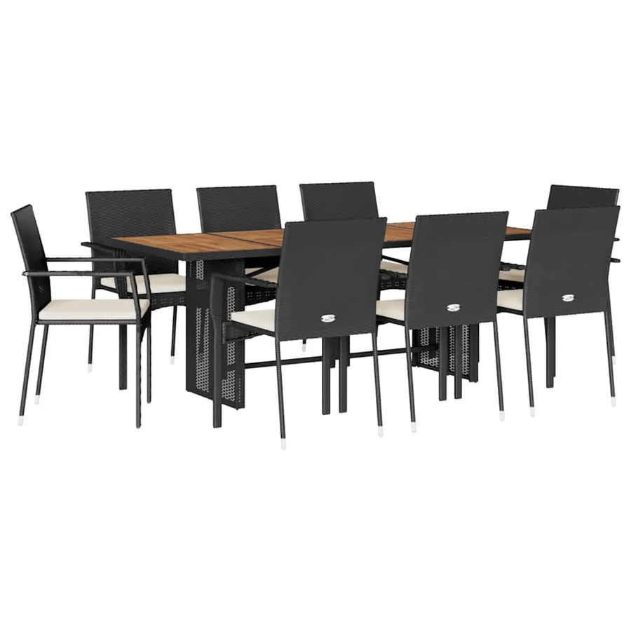 Ensemble à manger de jardin 9pcs coussins noir résine tressée - 2