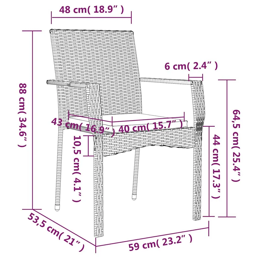Ensemble à manger de jardin 9pcs coussins noir résine tressée - 8