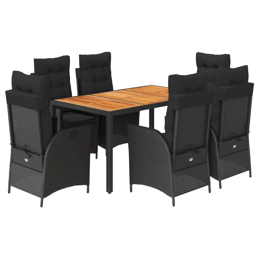 Ensemble à manger de jardin coussins 7pcs Noir Résine tressée - 2