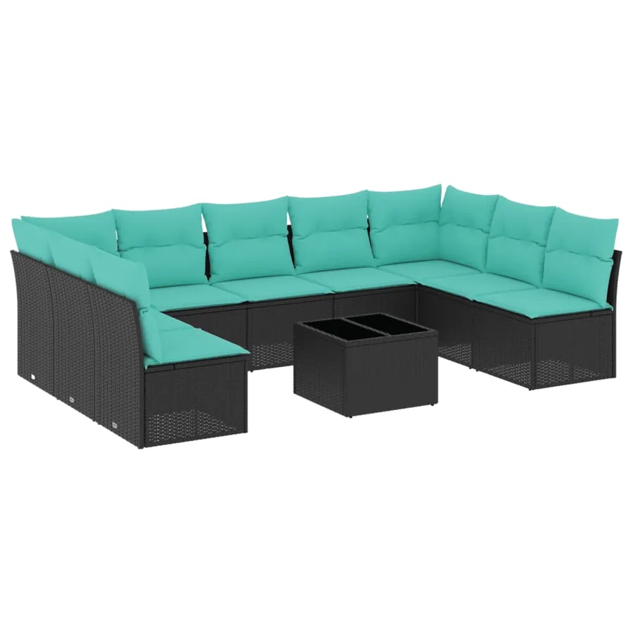 Ensemble de canapé de jardin 10 pcs avec coussins noir résine tressée - 2