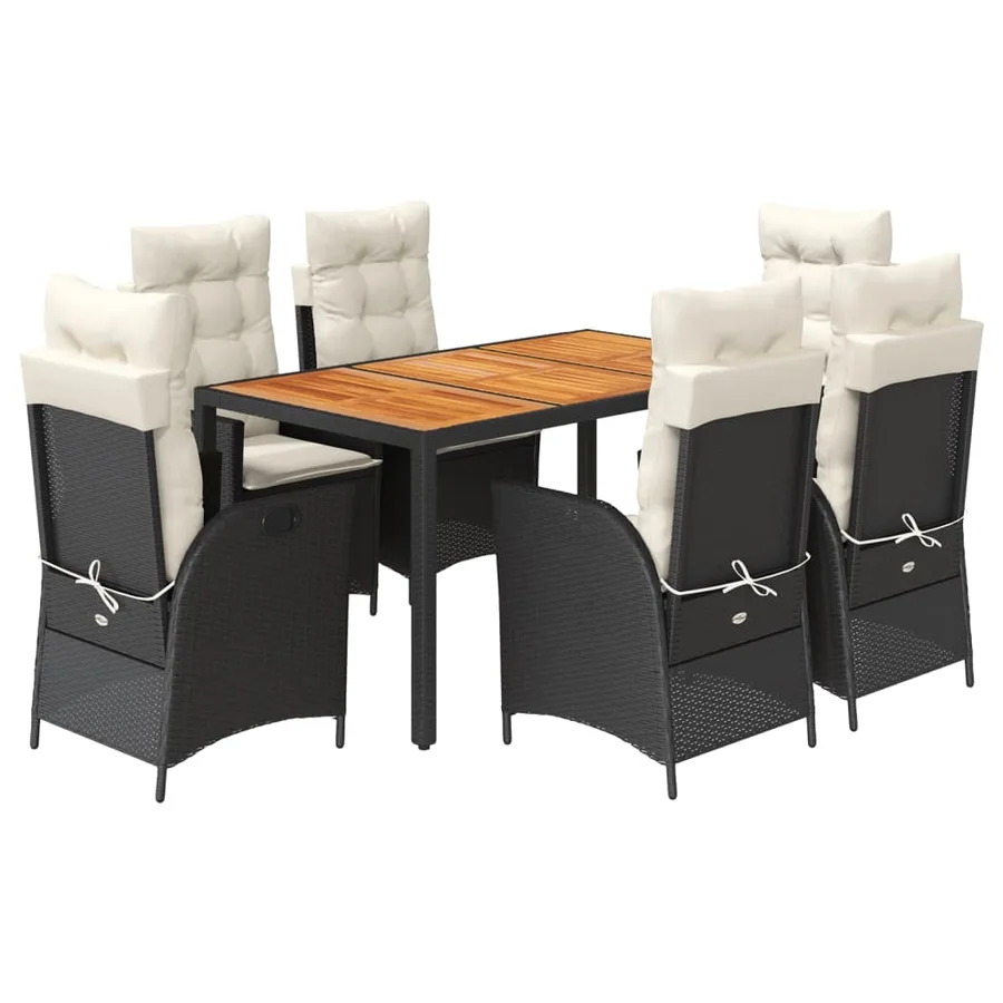 Ensemble à manger de jardin coussins 7pcs Noir Résine tressée - 2