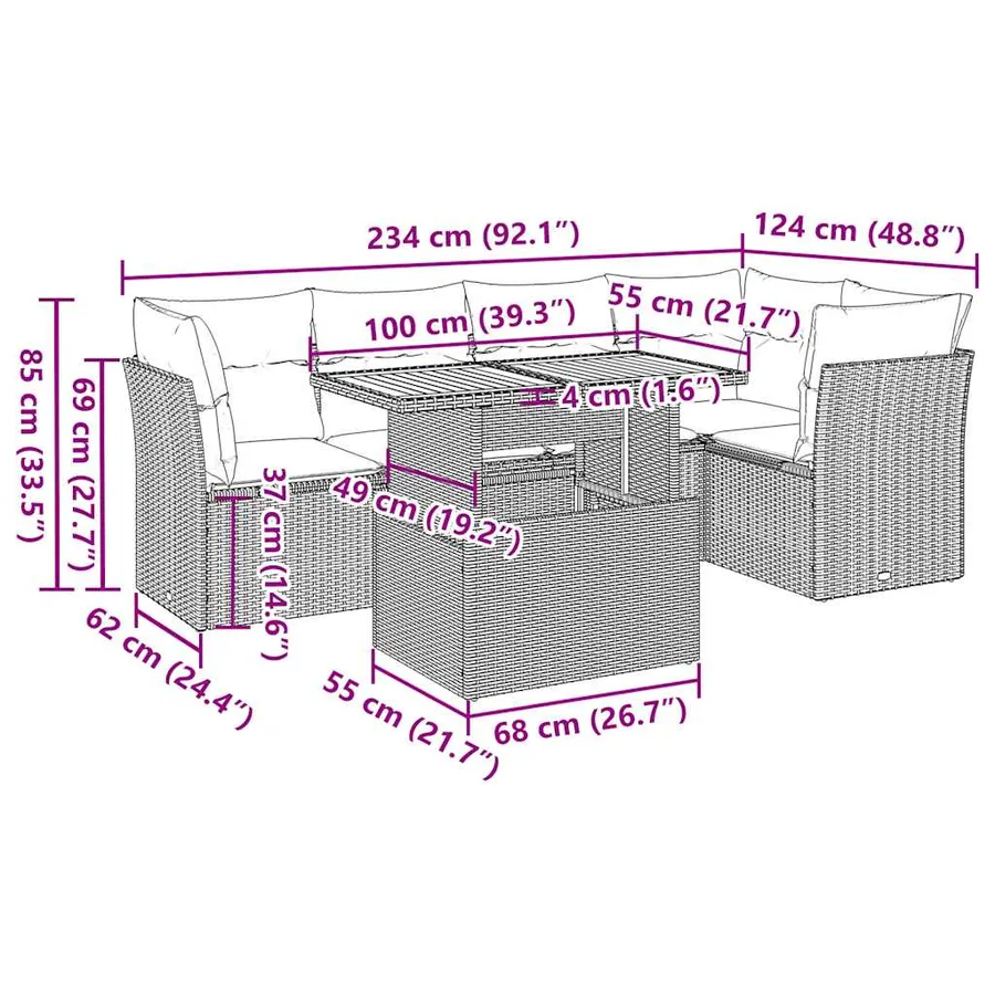 Salon de jardin 6 pcs avec coussins gris résine tressée - 12