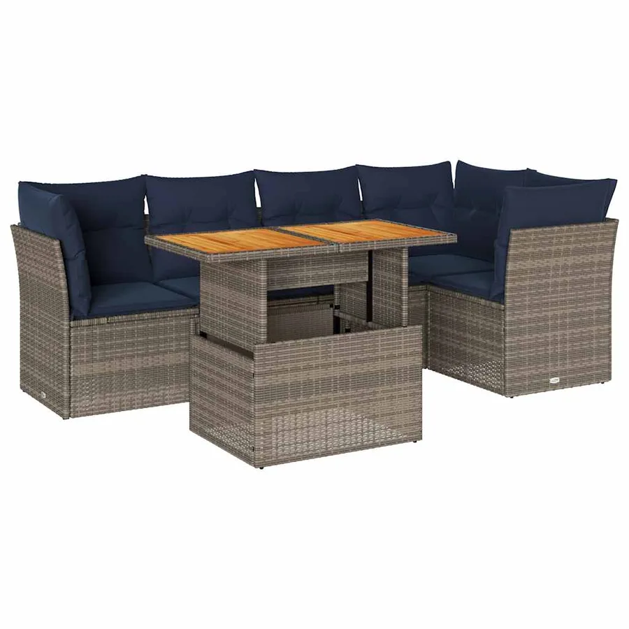 Salon de jardin 6 pcs avec coussins gris résine tressée - 2