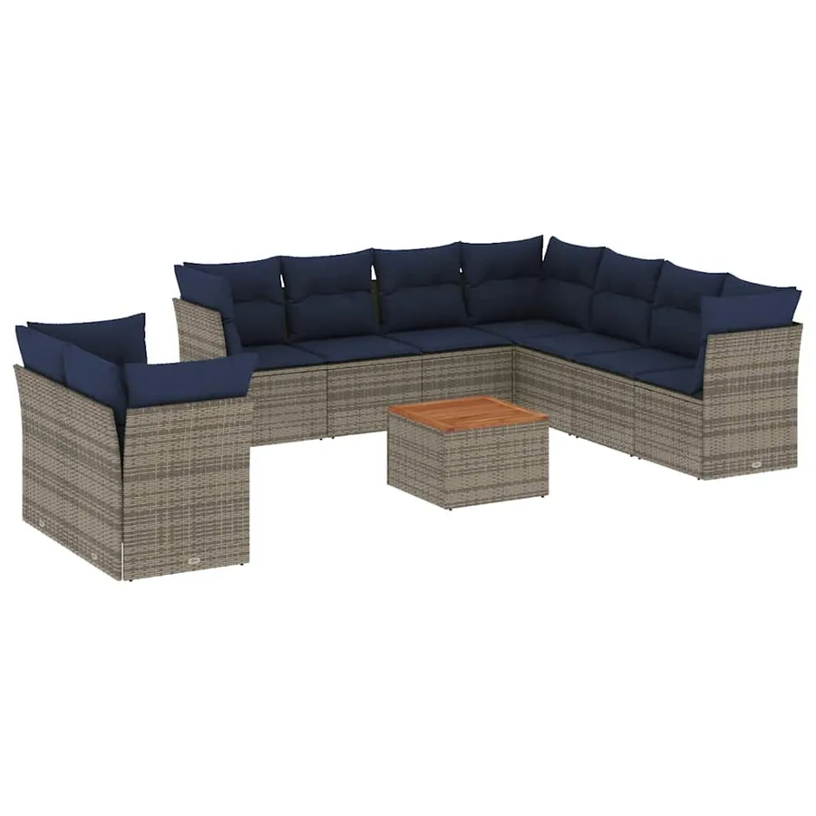Salon de jardin 10 pcs avec coussins gris résine tressée - 2